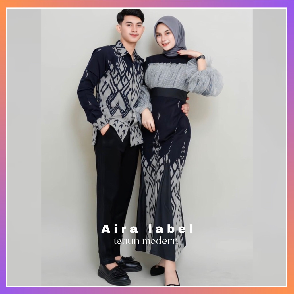Baju Couple Tenun Kondangan Prewedding Rahayu Black Dress Dan Kemeja - Gamis Tenun - Dress Tenun Azz