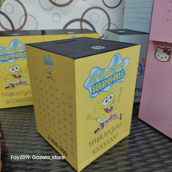 celengan target buka tutup kunci Celengan Karakter Spongebob target 10 juta 20 juta 30 juta Celengan