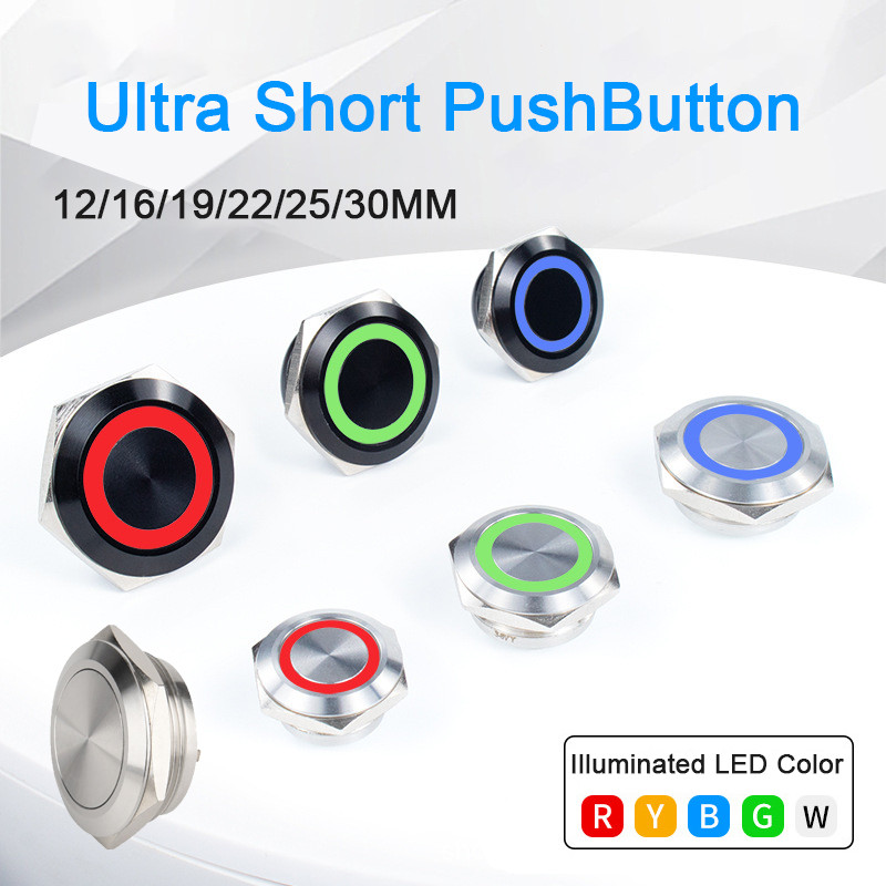 Black Ultra Short Push Button Swit Momentary 12mm 16mm 19mm 22mm 25mm Self-Reset Micro Stroke Thin L