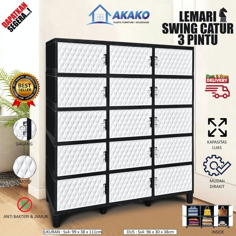 LEMARI PLASTIK AKAKO SWING CATUR 3 PINTU 5 SUSUN
