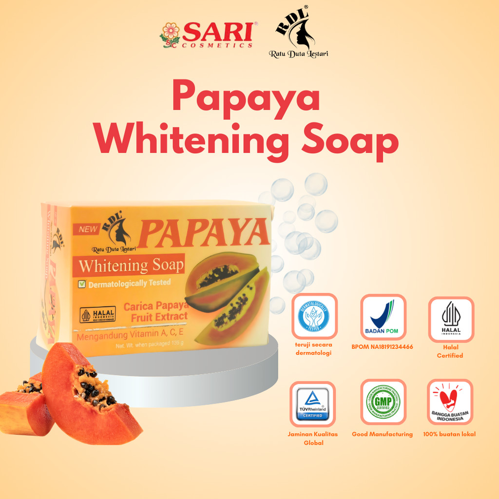 Sari Cosmetics - Sabun Papaya RDL Original extract Carica pepaya whitening BPOM 135gr