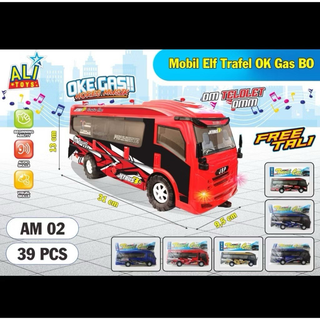 RIA TOYS  MAINAN ANAK MOBIL BUS BASURI ELF TRAVEL MUSIK DAN LAMPU MAINAN ANAK LAKI LAKI MOBIL MOBILA