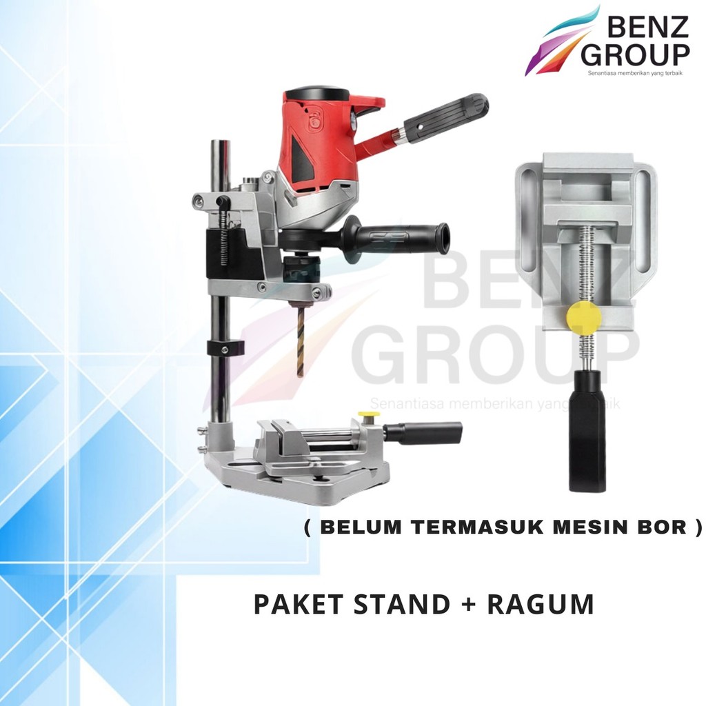 Cykat Paket Stand Drill Mesin Bor Tangan + Drill Press Vice Meja Alat Jepit - Paket Stand Dudukan Me