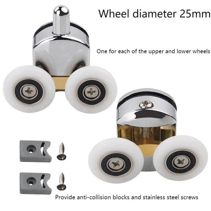 2pcs Roller Pintu Shower 23/25mm Roda Shower Box Roda Kamar Mandi Kaca - 25mm