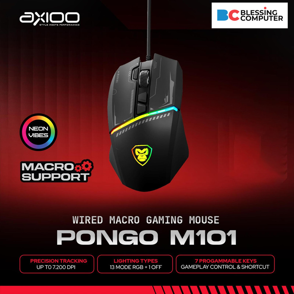 Mouse Gaming USB AXIOO PONGO M101 MACRO BLACK
