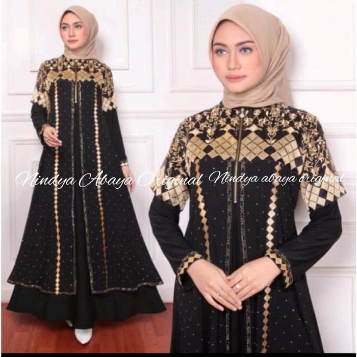 Abaya Nindya Alzena Hilya Mewah Gamis Wanita Muslim Cantik Arabian Termurah Dan Terlengkap - Hijau b