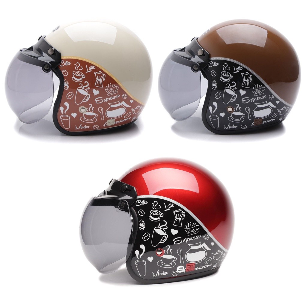 TERLARIS Helm Retro Classic Coffee Wanita SNI Berkualitas