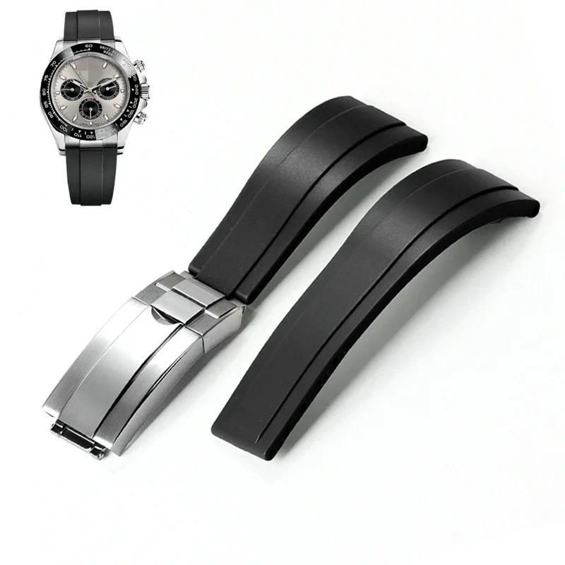 20mm Rubber Watchband for Rolex Black Water Ghost Green Submariner Daytona Men ving Strap Stainless 