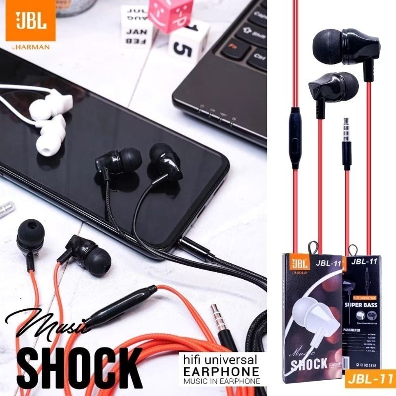 HF HEADSET HANSFREE JBL-11 ENJOY MUSIC SHOCK EXTRA SUPER BASS PACKING IMPORT Headset Termurah ExtraB