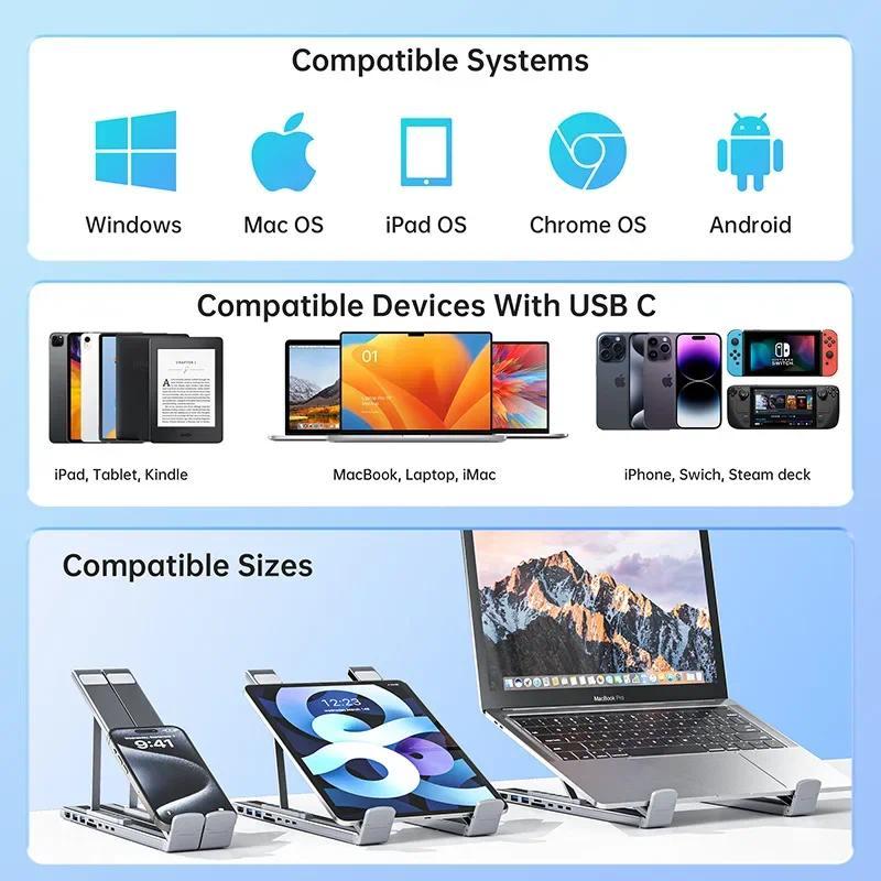 HUB Stand With HDMI USB Type-C Laptop Holder Universal Laptop Bracket SD TF Memory Card For MacBook 