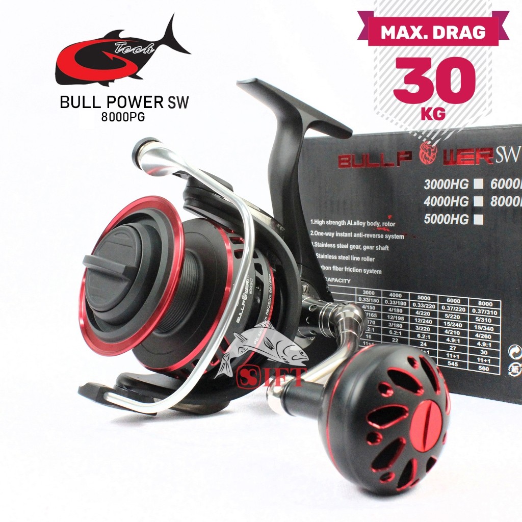 Reel G-TECH BULL POWER SW 3000 s/d 8000 HG PG BGS | Power Handle Metal Body Saltwater | Laut Resmi G