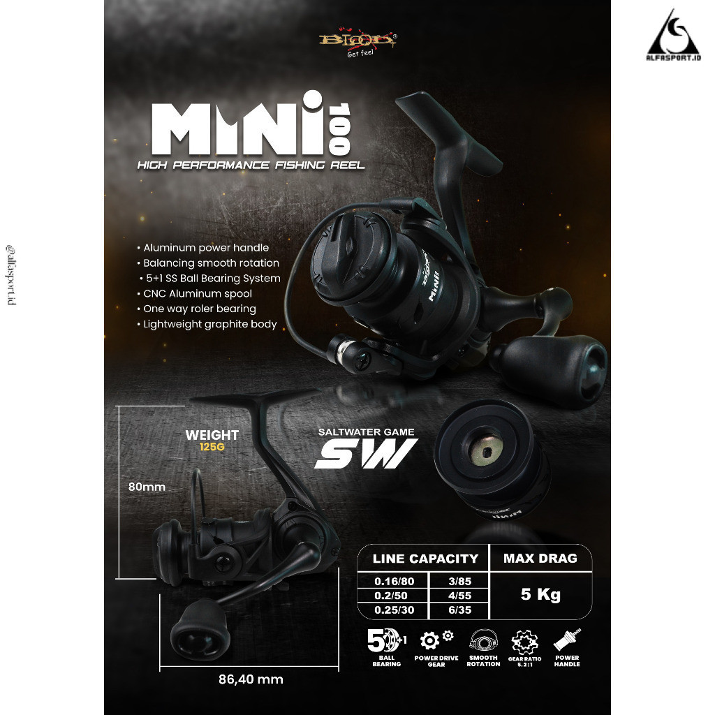 AS Reel Pancing BLOOD-X Mini 100 Spinning  Extra Ultralight XUL Freshwater Saltwater Power Handle