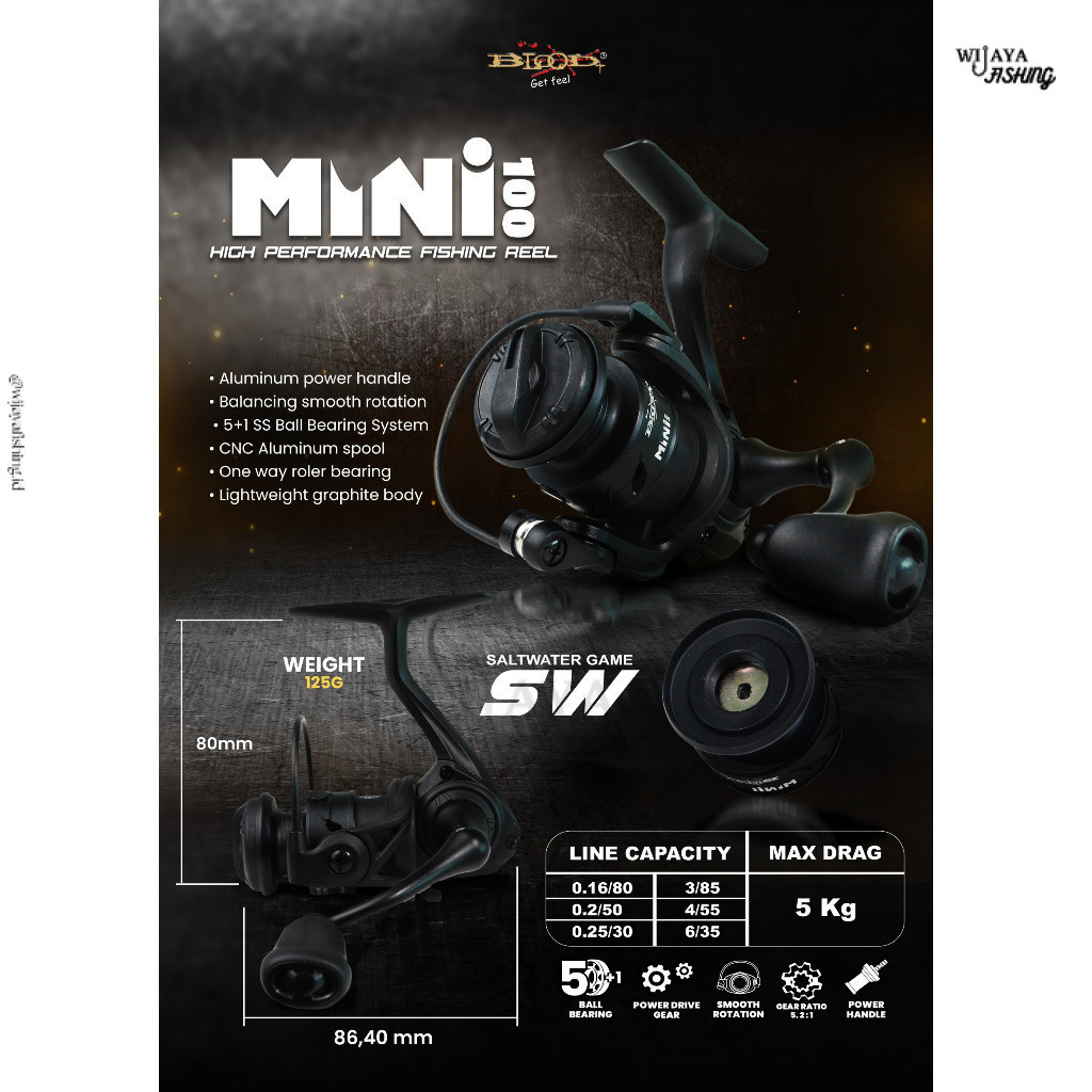 WF BLOOD X Reel Pancing  Mini 100 Spinning Extra Ultralight XUL Freshwater Saltwater Power Handle