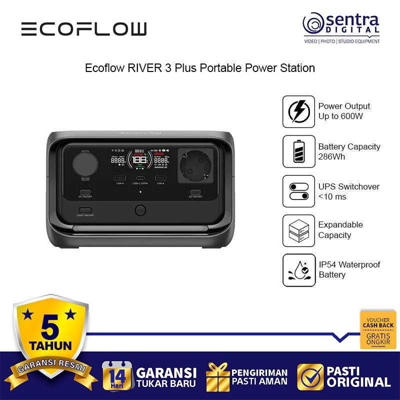 EcoFlow River 3 Plus Portable Compact Power Station 286Wh 600W Batttery Lithium Multi Rechargeable E