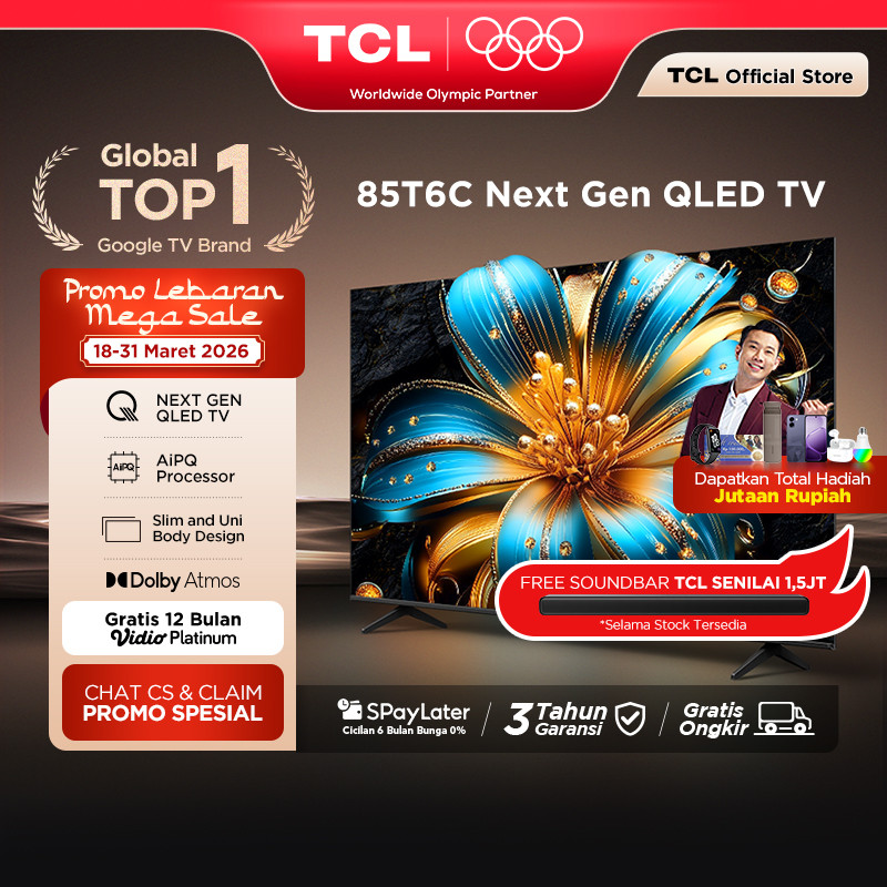 TCL Next Gen QLED 85 inch T6C - 4K Google TV - HVA Panel - HDR 10+ - Dolby Vision & Atmos - Google A