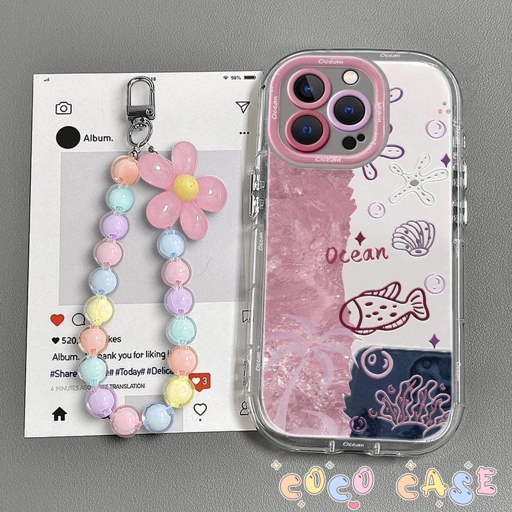 case VIVO Dunia samudra merah muda dengan rantai Casing ponsel cocok untuk VIVO Y93NONE Y50 Y20 Y21 