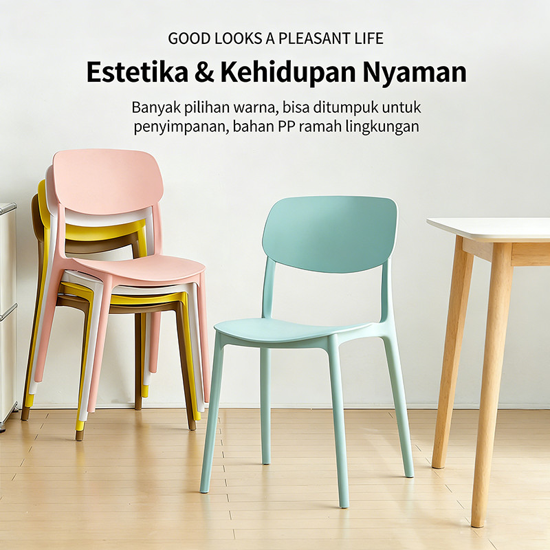JF- Kursi Makan Plastik PP | Warna Variasi | Kokoh & Tahan Lama | Kursi Restoran & Ruang Tamu