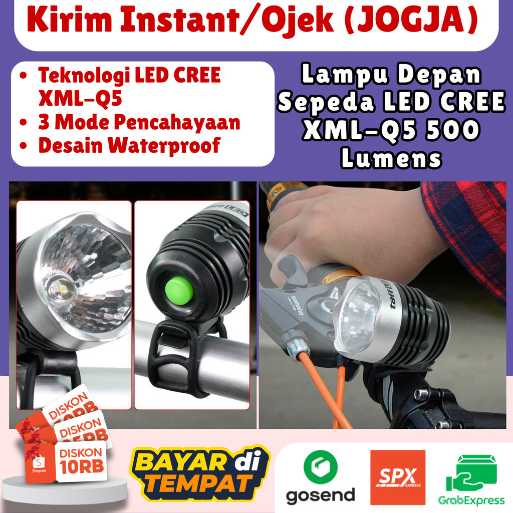 Lampu Depan Sepeda LED Super Terang Waterproof Senter Stang Sepeda MTB 500 Lumens