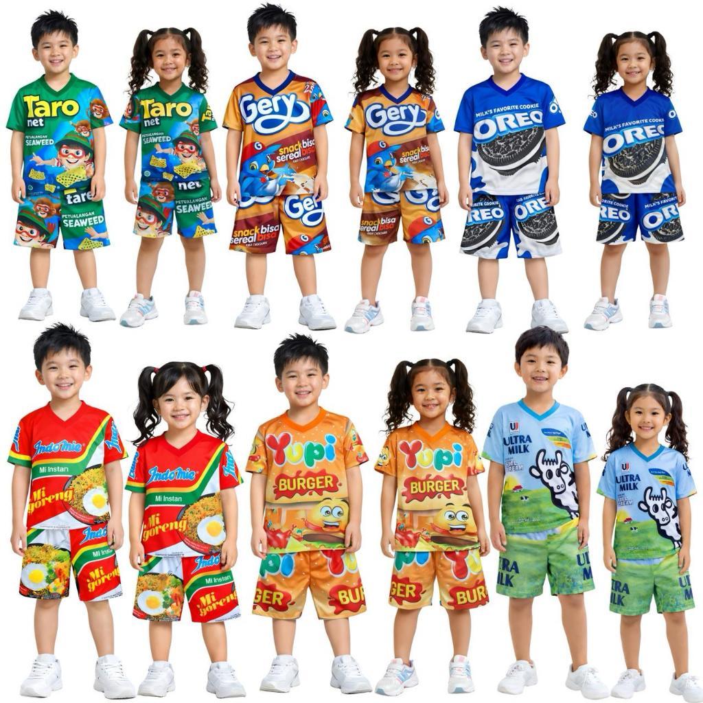 Setelan Anak Laki Laki Bahan Jersey Milano Printing Motif Snack / Makanan Ringan / Setelan Anak Vira