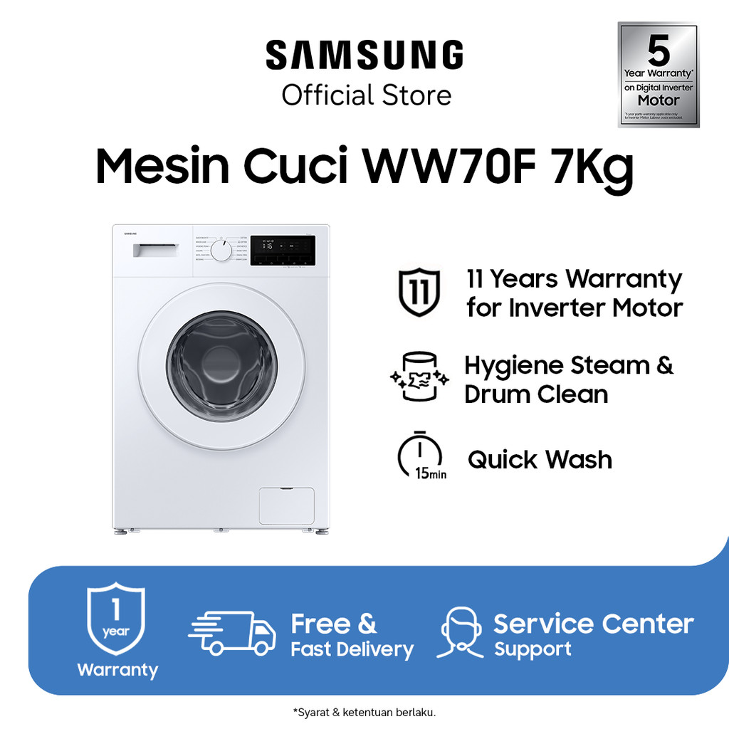 Samsung Mesin Cuci Front Load 7Kg | Hygiene Steam | Drum Clean | WW70FG3M05TWSE