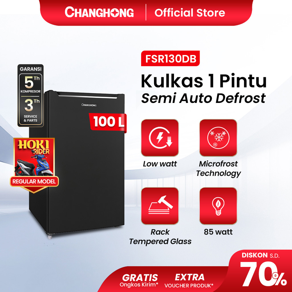 New Design Changhong Kulkas 1 pintu Lemari Es Kapasitas 100 Liter – FSR130DB LOW WAT GARANSI 5 TAHUN