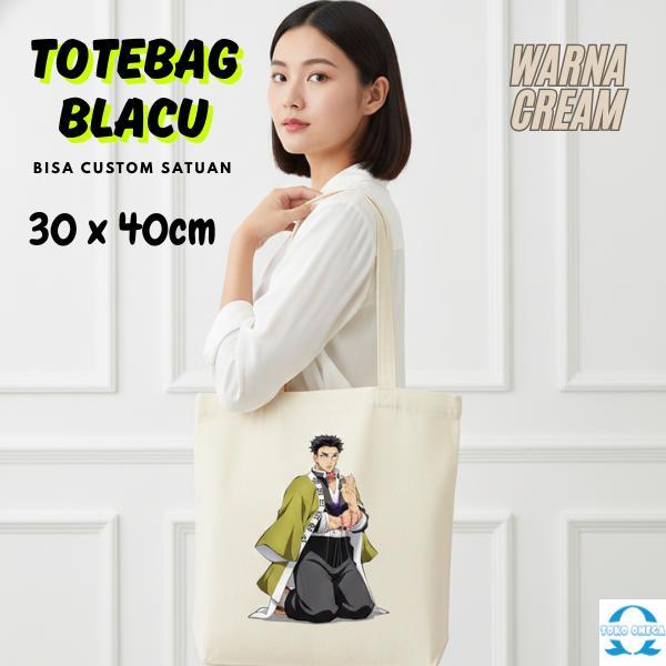 Totebag Blacu Cream 30x40 Resleting Custom Full Color Anime Kpop BTS Quotes dan Pola Abstract untuk 