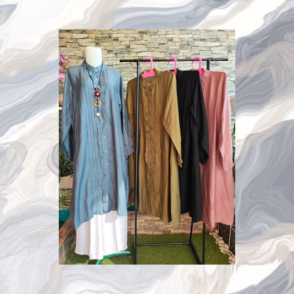 AC - New Shabira Long Tunik Atasan Tunik Terbaru 2024 Bahan Polo Linen LD 110 Tunik Wanita Remaja De