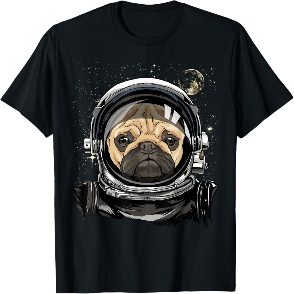 LAZY BIRD Kaos Galaksi Anjing Pug Anak Anjing Peliharaan Astronot Luar Angkasa untuk Pria, Wanita da