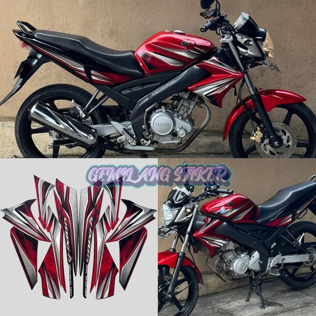 Striping Decal Polet Sticker yamaha vixion 2012 old hitam merah list body standar