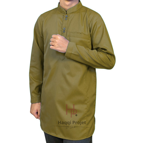 Baju muslim pria koko kurta shanghai polos jumbo lengan panjang murah warna olive