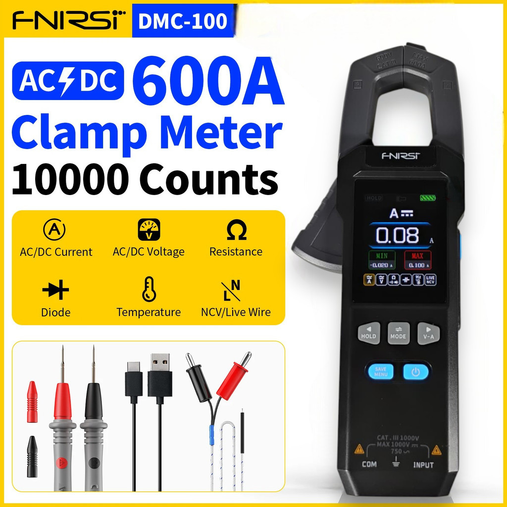 - FNIRSI Digital Multimeter Tang Ampere Voltage NCV Tester Clamp 600A - DMC-100 -