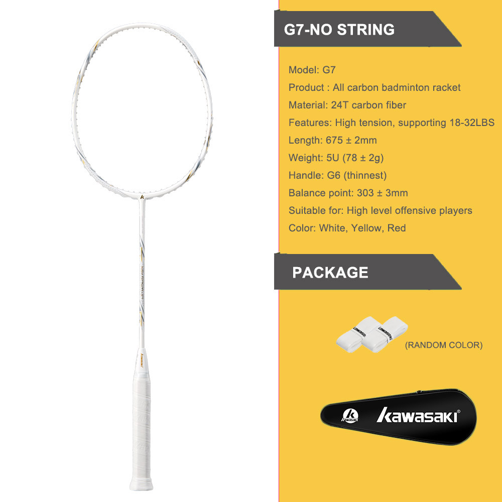 Kawasaki Full Carbon Fiber High Tension G7 Badminton Racket 5U 78±2g Head Heavy Attack raquette badm