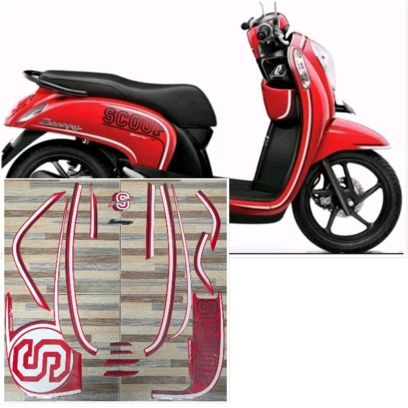 striping original Honda Scoopy sporty merah tahun 2014 2015