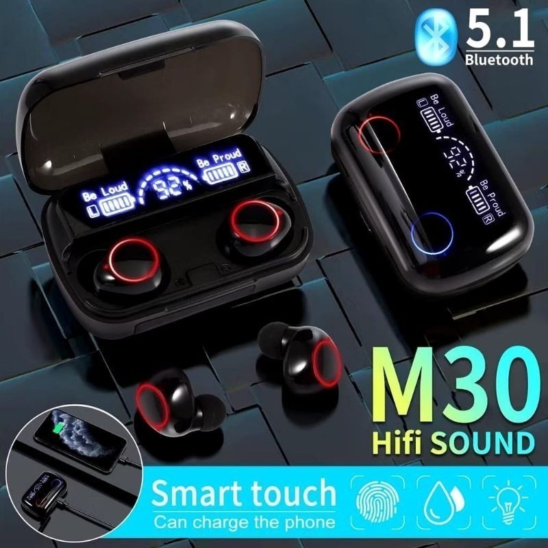 Promo Tws M30 Bluetooth Earphone TWS M30 Digital Indikator LED + Powerbank Bluetooth V5.1 Tws Gaming