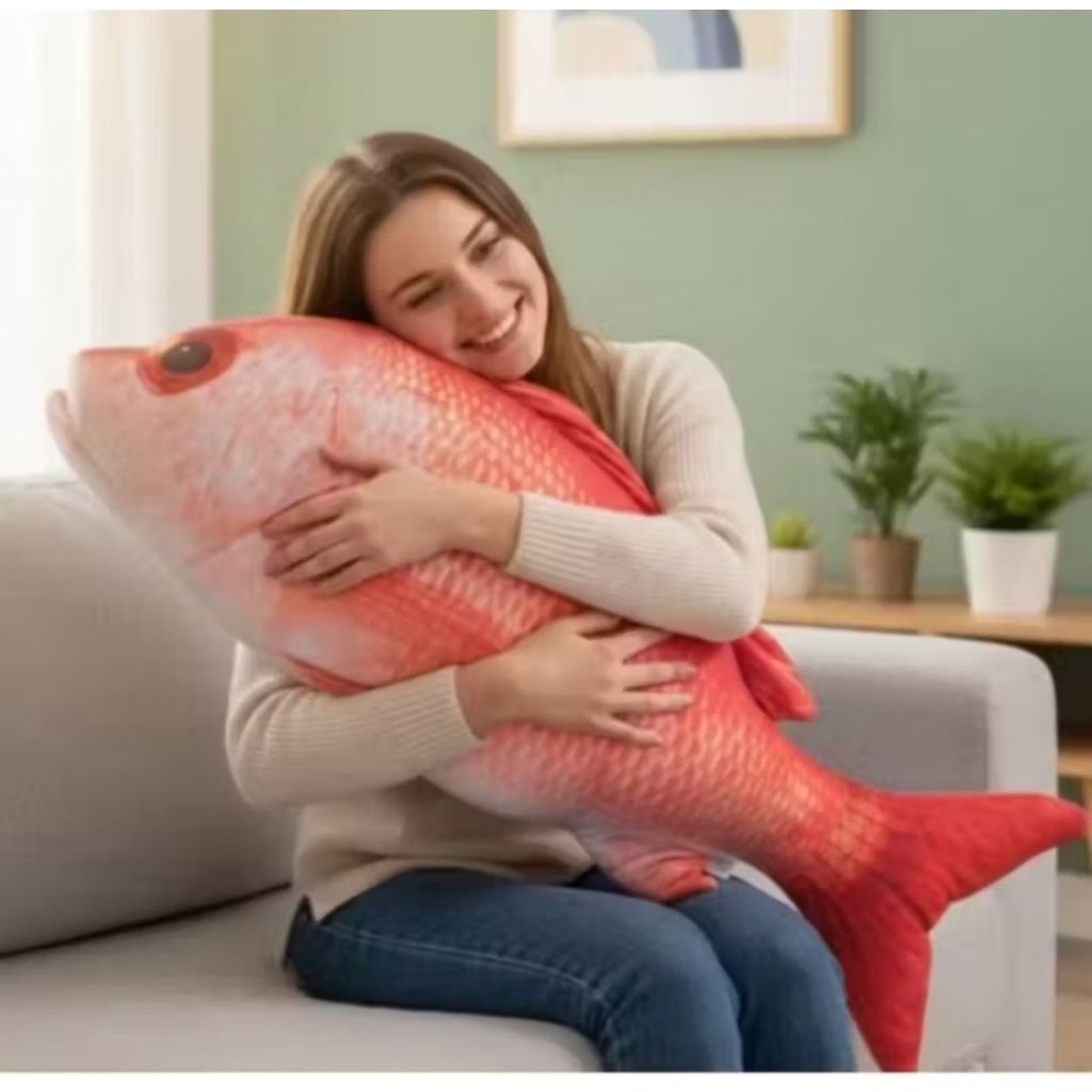 Boneka Jumbo Ikan Kakap Merah Uk 95 Cm Bahan Halus Lembut Bantal Boneka Kakap Merah Size XL Cocok un