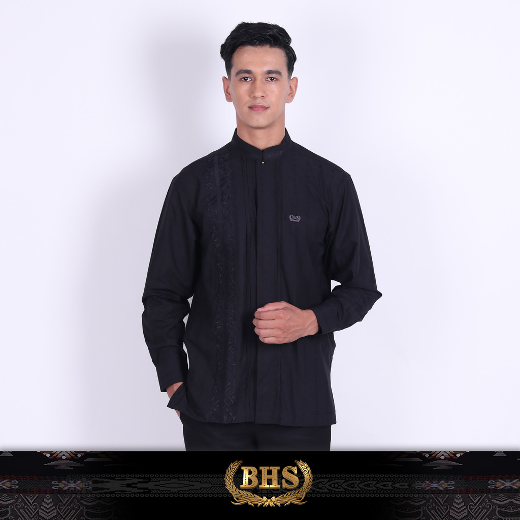 Baju Koko BHS Classic Motif Ammar Hitam