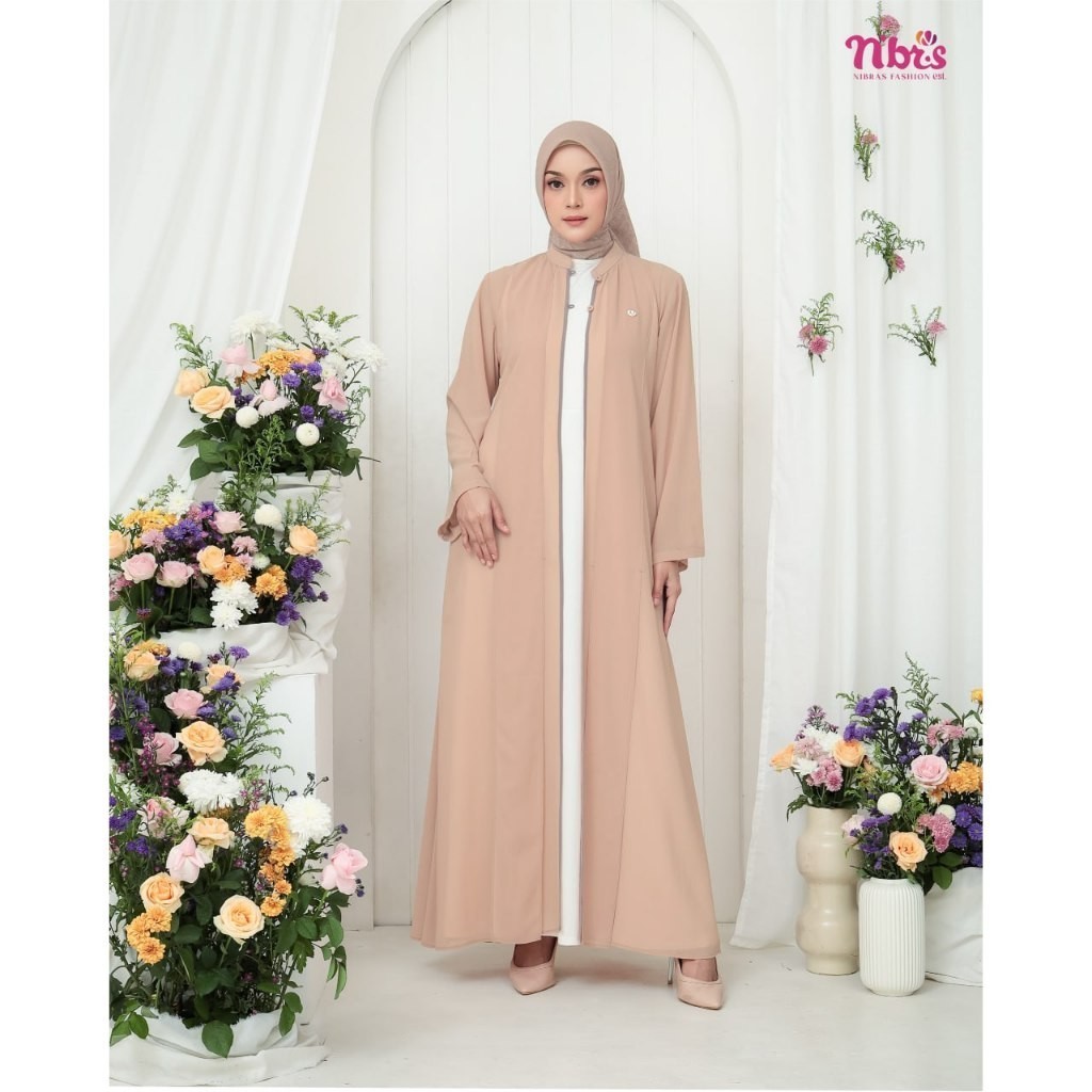 NBRS OTW 001 Outer Wanita Muslim Coklat Susu Outer Syari Modern Baby Doll Lembut Halus Nibras