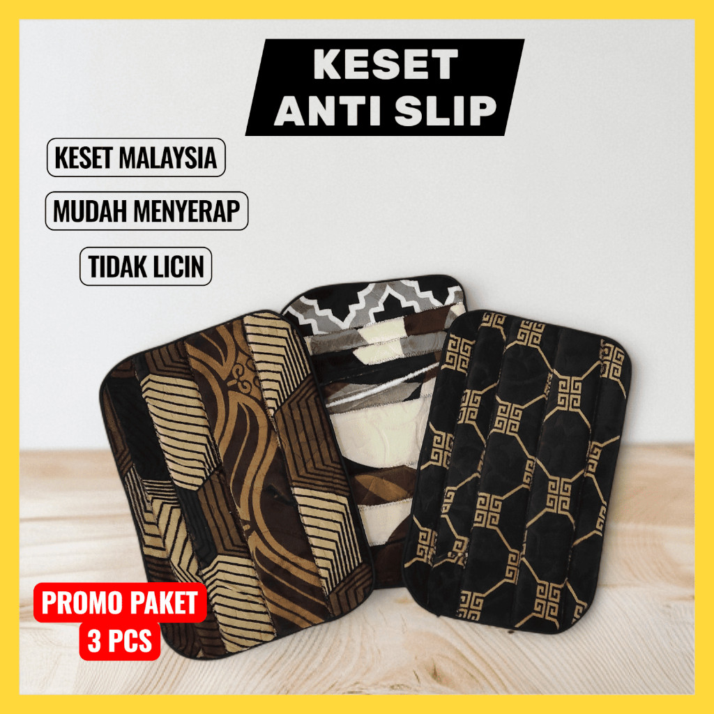 Paket 3 Pcs Keset Kaki Malaysia Anti Slip Tebal Serap Air Estetik Lantai Kamar Mandi Dapur Depan Pin