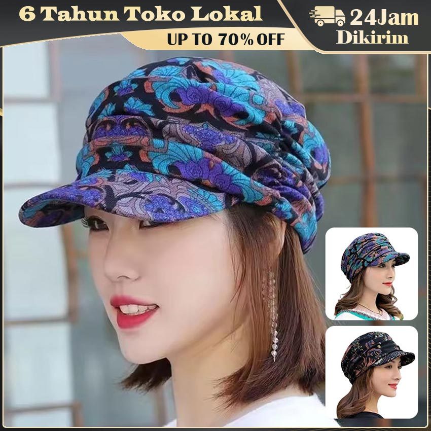 Kupluk Wanita Bunga Berbulu Tebal / Ciput Etnik Penghangat Musim Dingin / Topi Ibu Dewasa Lembut Ant