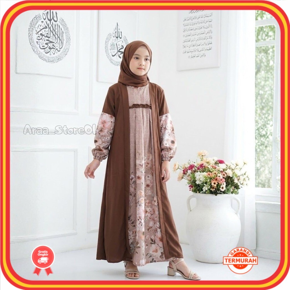 Gamis Aurel Anak Perempuan Lengan Balon Motif Bunga Bahan Marbella usia 3 sampai 12 tahun by AraaSto