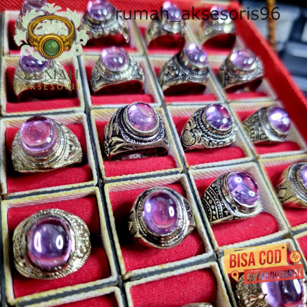 rumah_aksesoris. Cincin Pink Violet dengan Alpaka Super / Cincin Diamond Pink Violet, Ring Alpaka Si