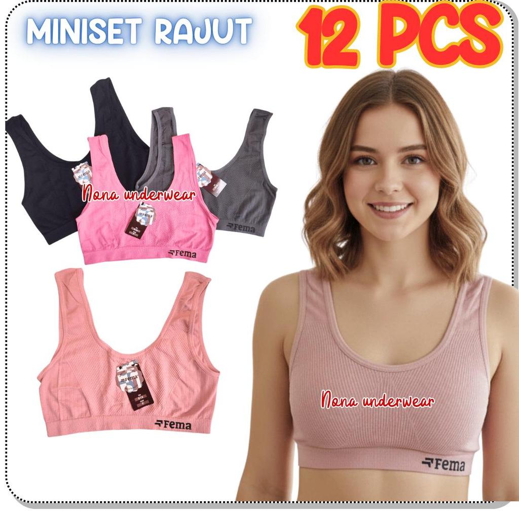 ISI 12 PCS FEMA Sport Miniset Bra Wanita Rajut Tebal Nyaman PREMIUM