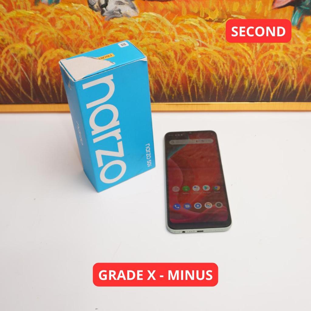 REALME NARZO 50I 4/64 GB GRADE X - MINUS HP SECOND ORIGINAL SINAR MUTIARA CELL