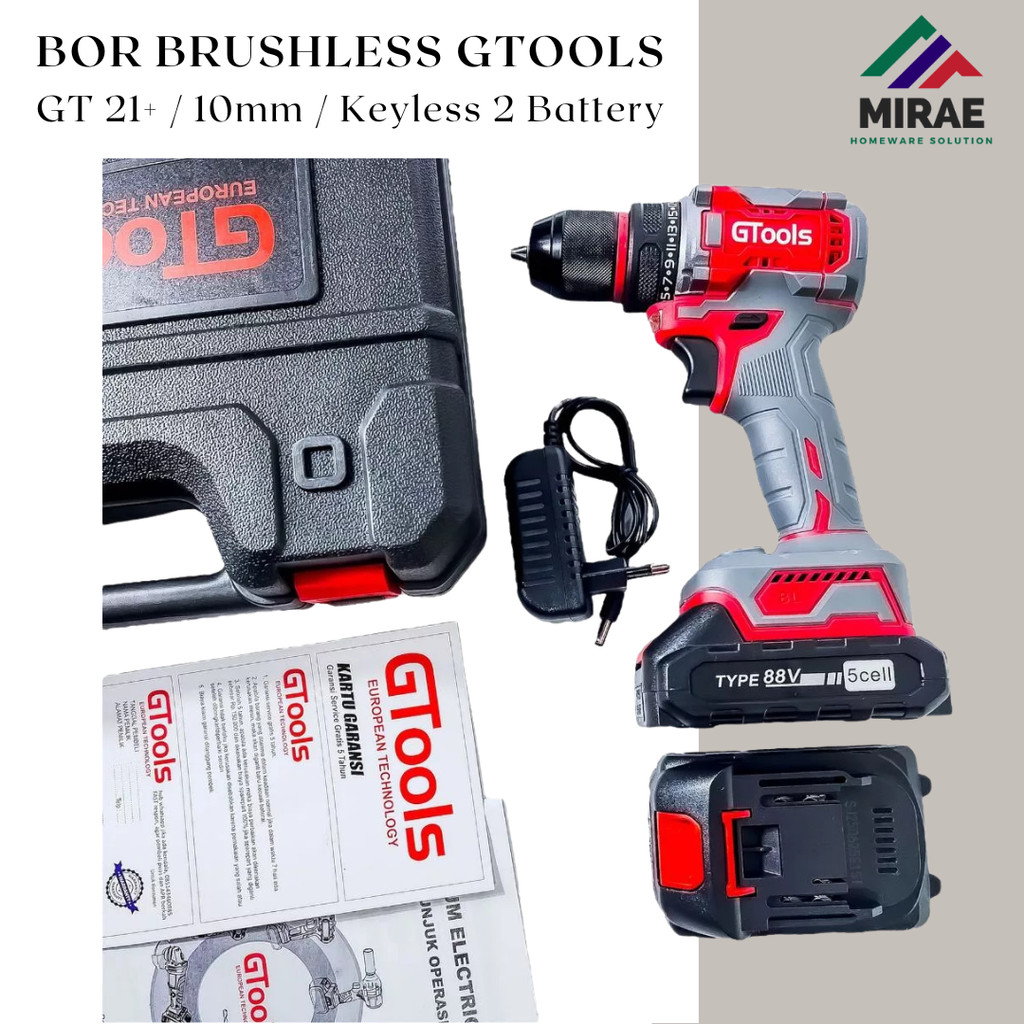 GTOOLS BOR BRUSHLESS GT21+ 10MM KEYLESS 2 BATERAI