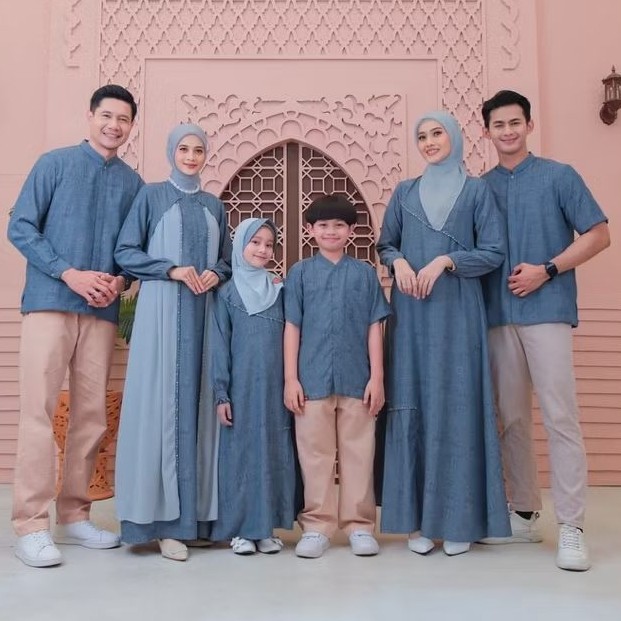 KEKE ALHAYA SERIES STEEL BLUE Sarimbit Keluarga 2026 Gamis Koko Family Set Alhaya Famset Lebaran Mod