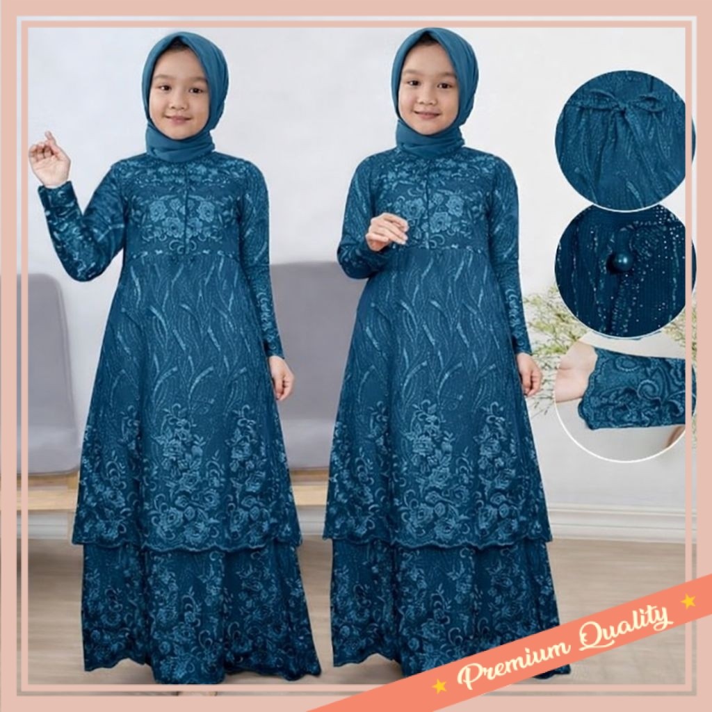 Gamis anak brokat perempuan muslim kekinan mewah dress 2 tingkat fashion anak cantik Vira kid anak/ 