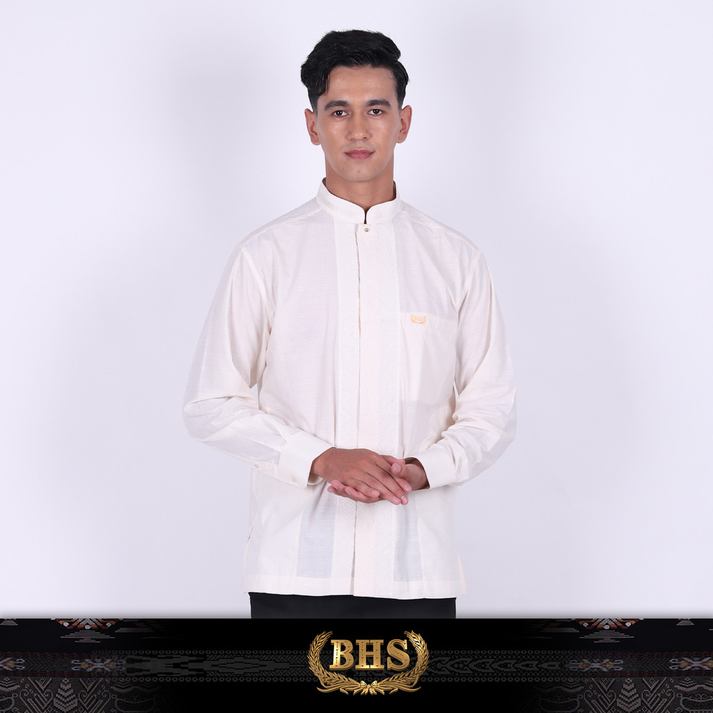 Baju Koko BHS Classic Motif Zubair Cream BHS Original Baju Muslim BHS