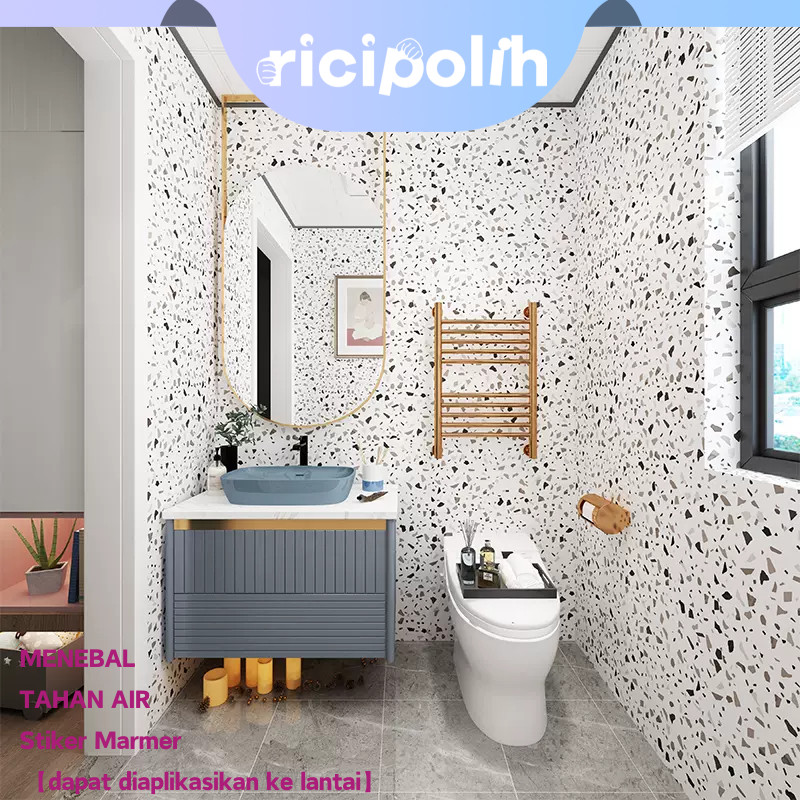 Wallpaper Kamar Mandi Anti Air 61*300cm Stiker Lantai Keramik Perekat Diri Tebal Motif Terrazzo Stik