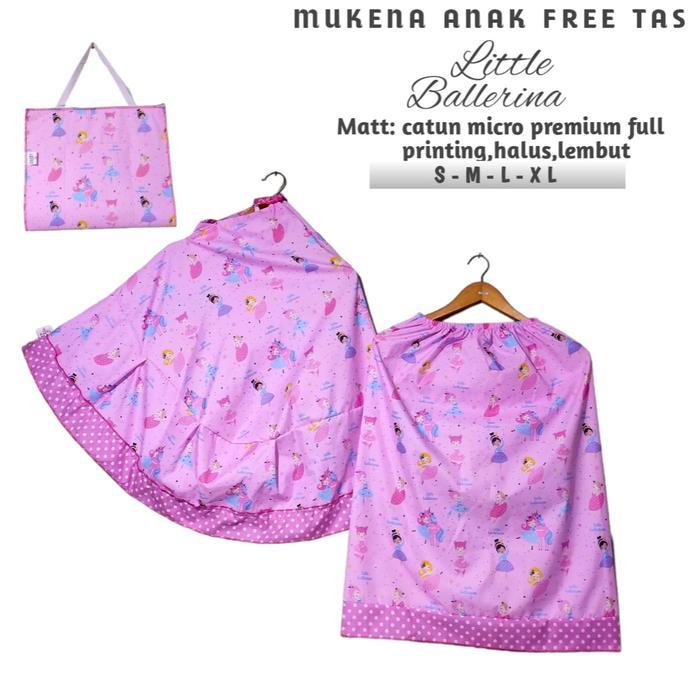Mukena Anak Murah Umur 2-10 Tahun Motif Ballerina bahan Katun ada tas dan sajadah Nyaman - K, S (2-4