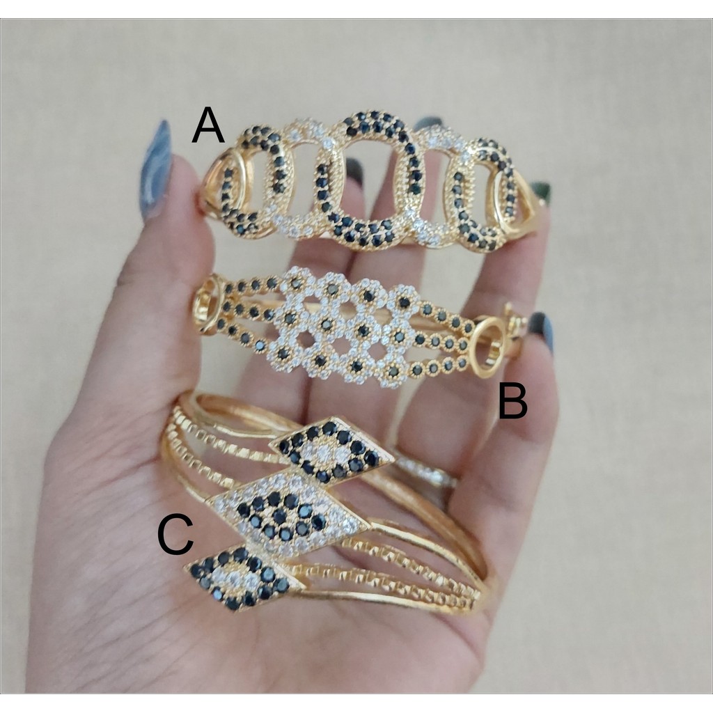 Gelang Bangle Buka Xuping Besar Permata Zirkon Kombinasi Hitam Putih Dewasa